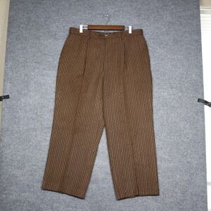 Michael Irvin 88 Pants Mens 36 Brown Striped Wool Blend Pleated Casual Classy
